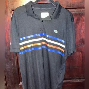 Red white and blue stripe Lacoste polo